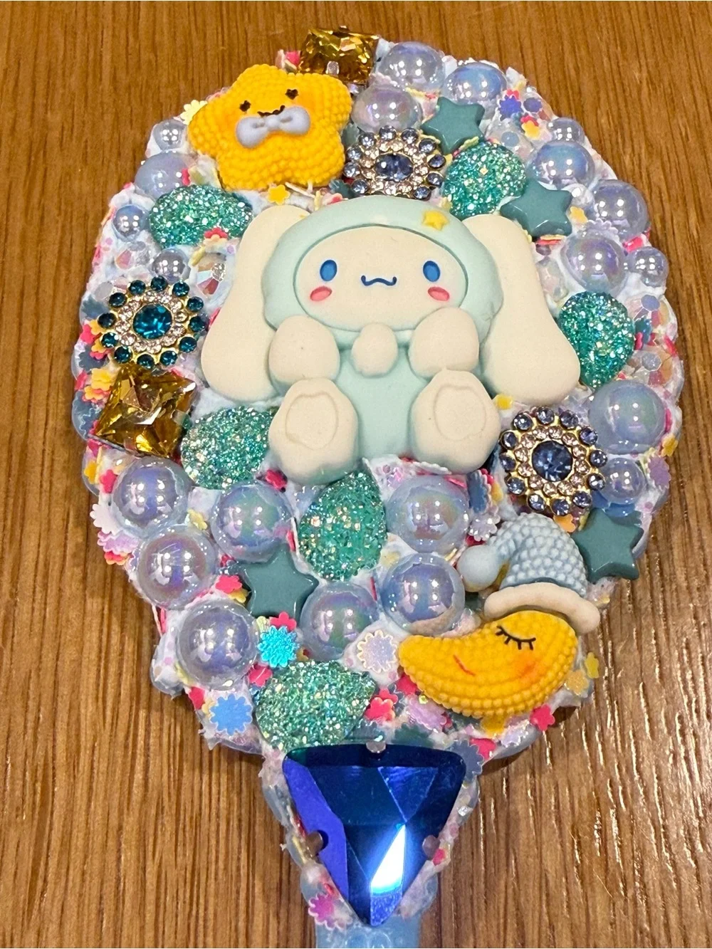 Kawaii Blue Jeweled Hand Mirror with Cinnamoroll Character